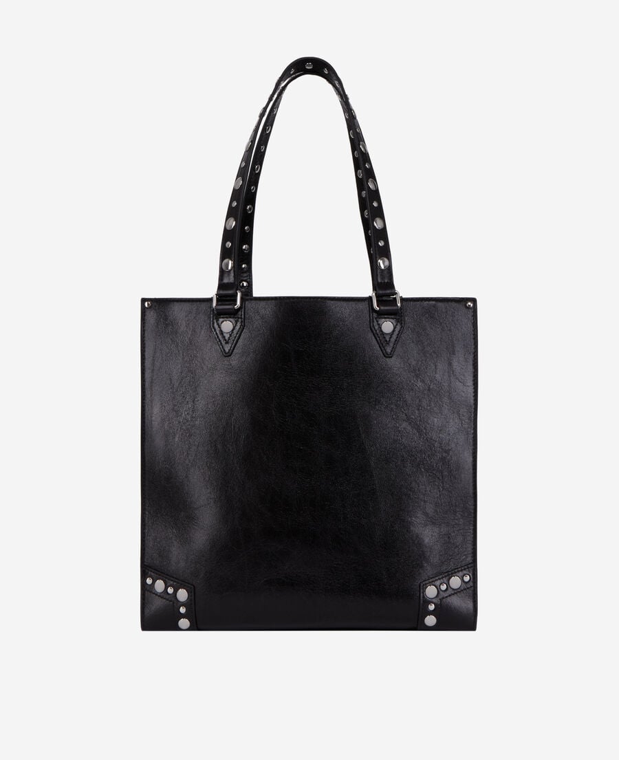 The Kooples DAMEN BLACK schwarze jill shoppingtasche aus leder mit nieten