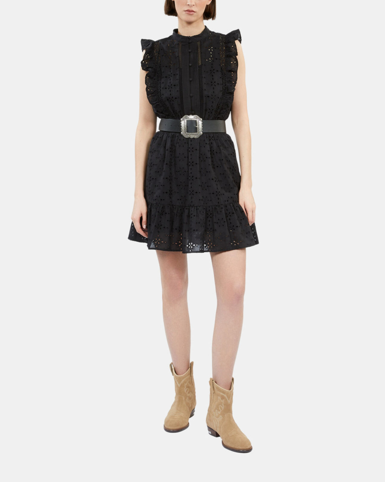 The Kooples FEMME BLACK robe courte en broderie anglaise noire