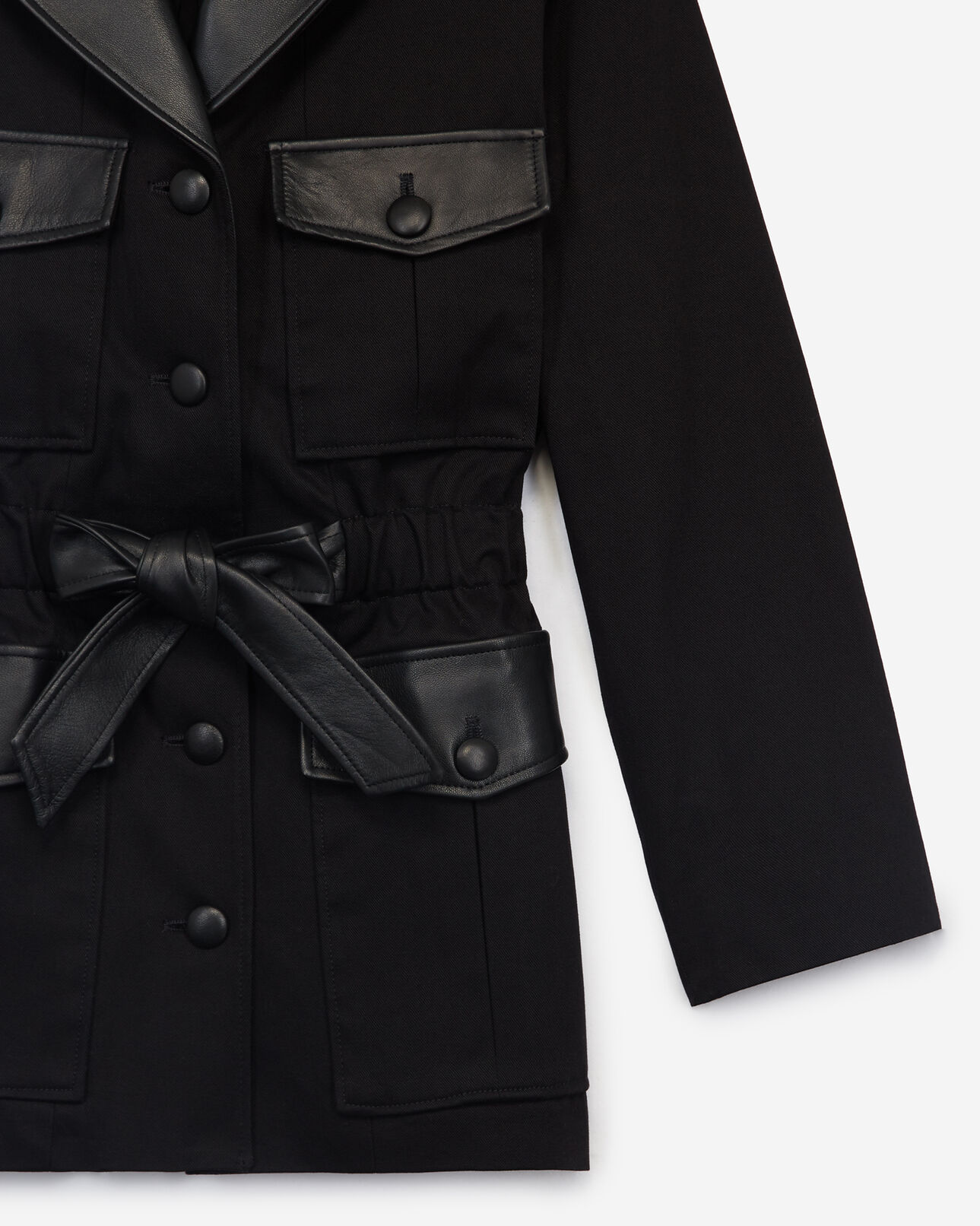 The Kooples MUJER BLACK chaqueta algodón negra bolsillos detalle piel