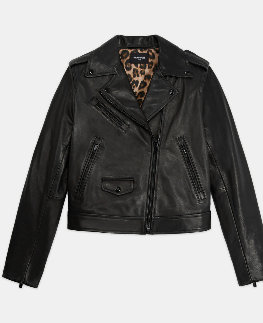 black leather jacket with leopard lining