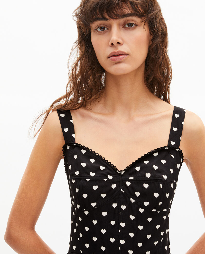 The Kooples DAMEN BLACK WHITE kurzes kleid mit korsett-effekt und herzchen-print schwarz