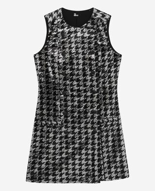 The Kooples WOMEN BLACK WHITE short houndstooth dress with black sequins