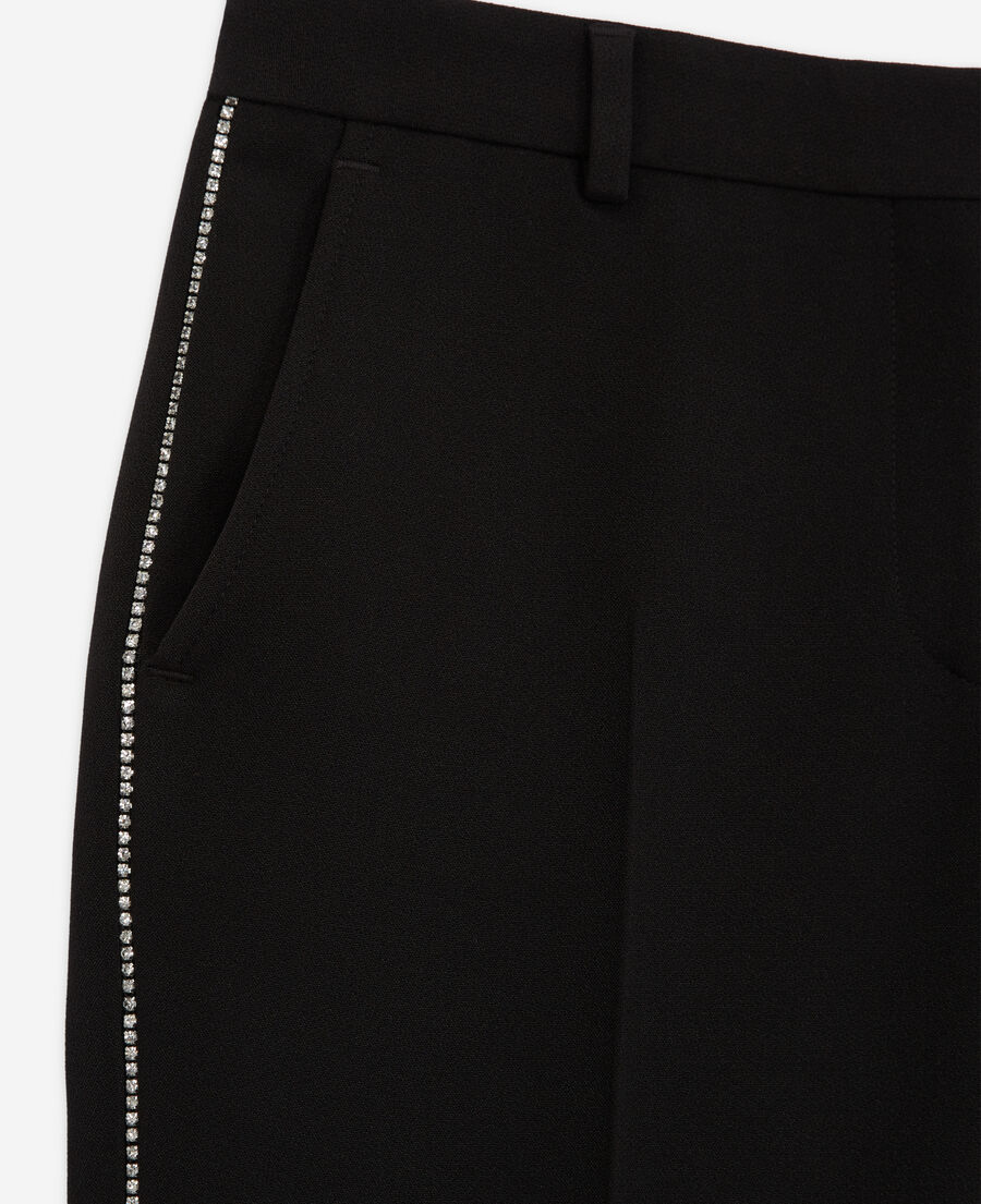 black suit pants with rhinestone details