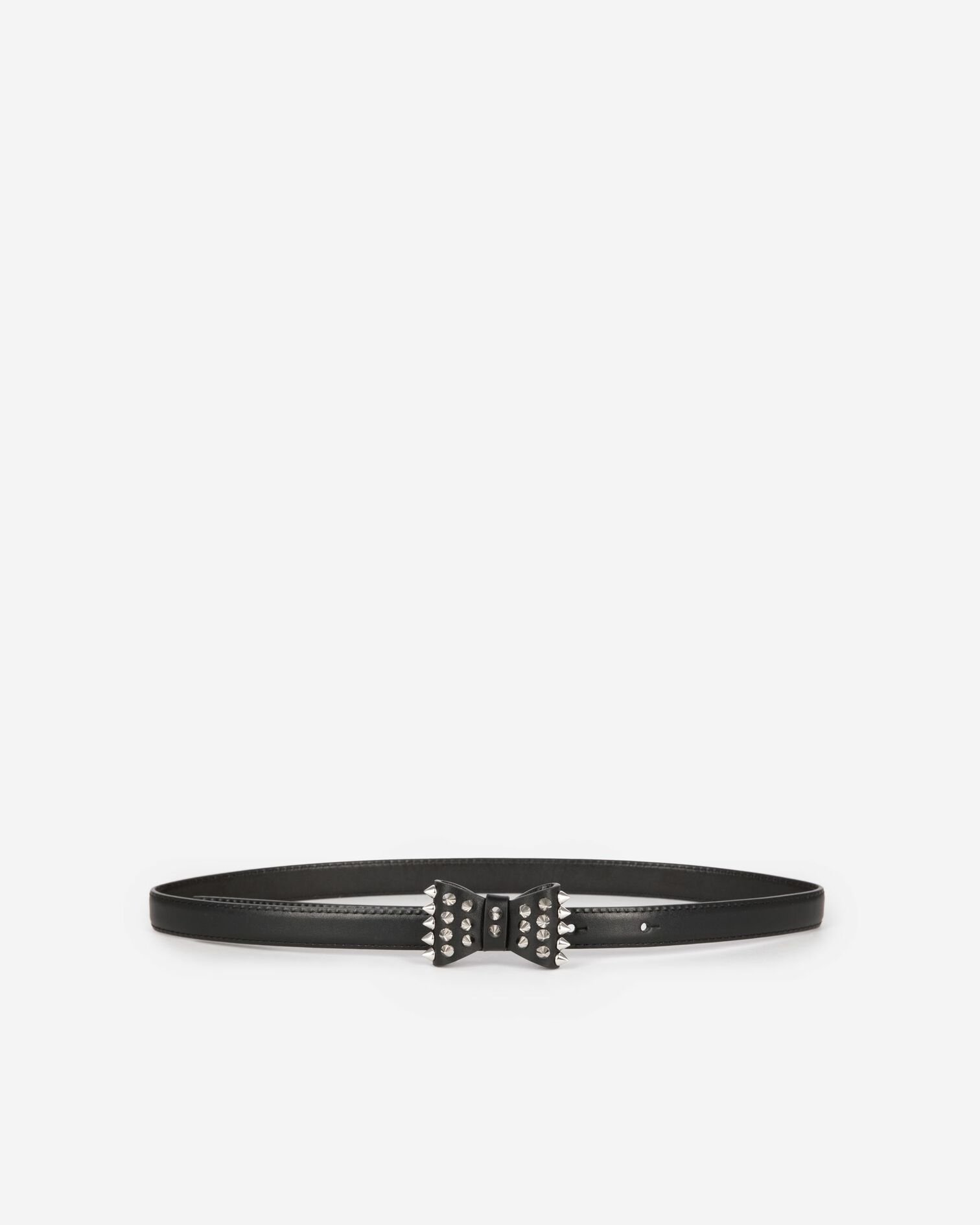 Slim black leather belt with bow, BLACK, hi-res image number null