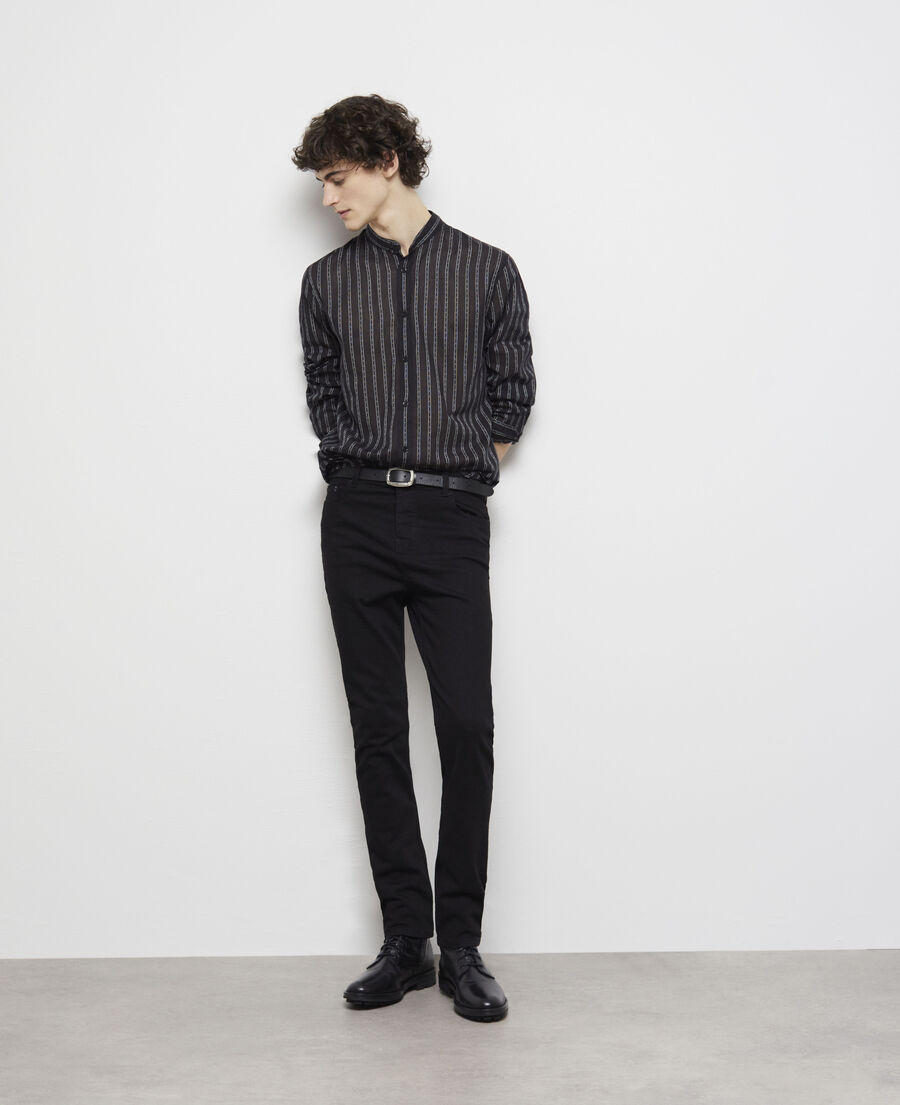 black striped shirt with officer collar