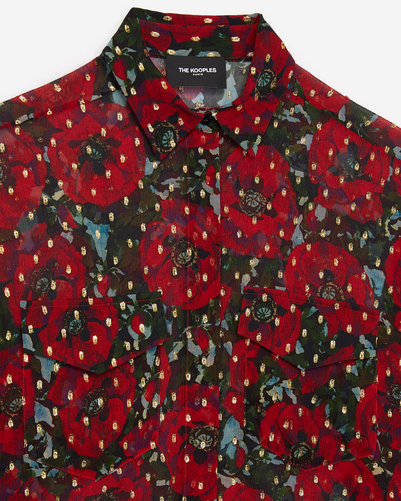 The Kooples MUJER RED / GREEN camisa de muselina de seda con estampado giant poppy