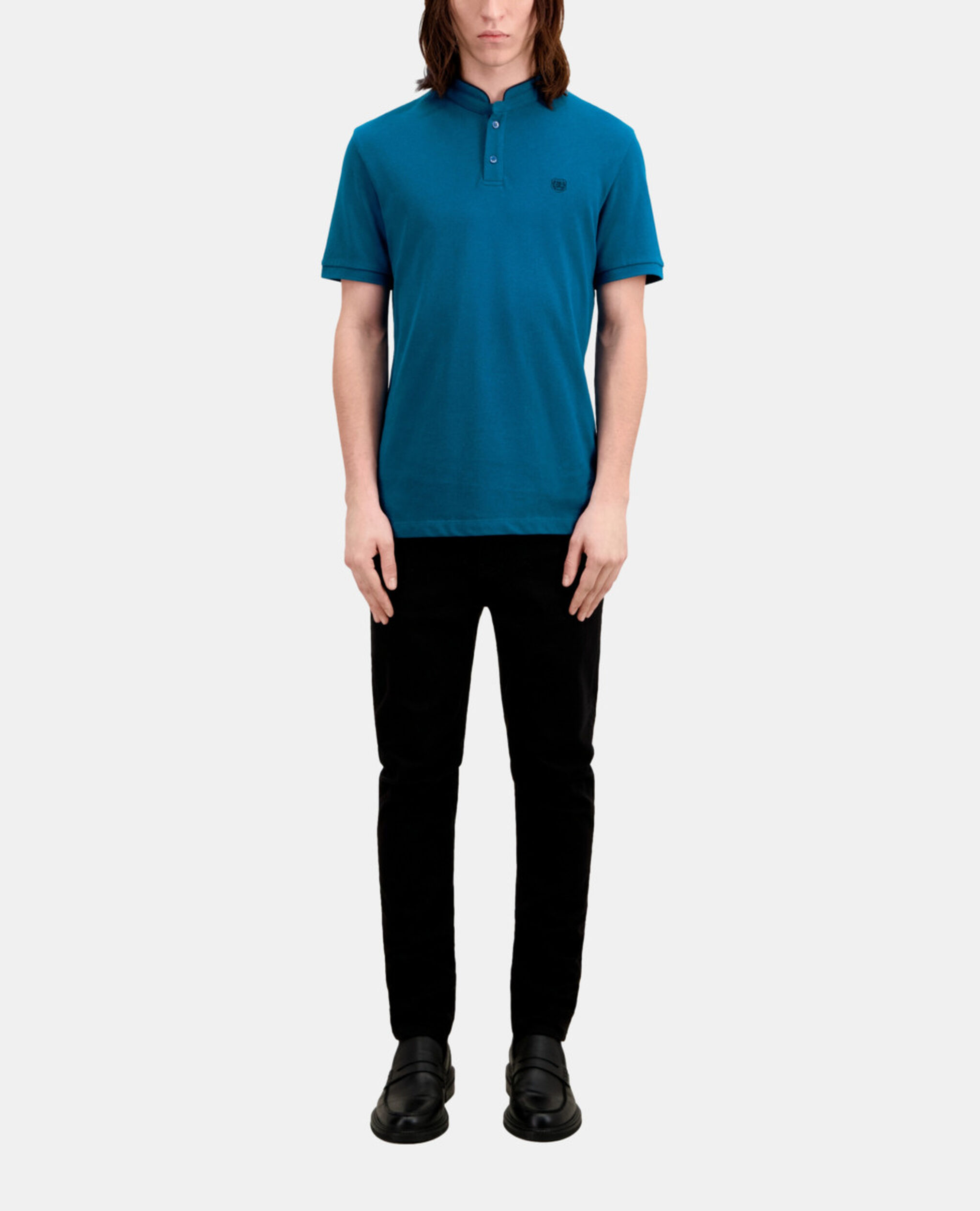 Blue cotton polo t-shirt, MEDIUM BLUE, hi-res image number null