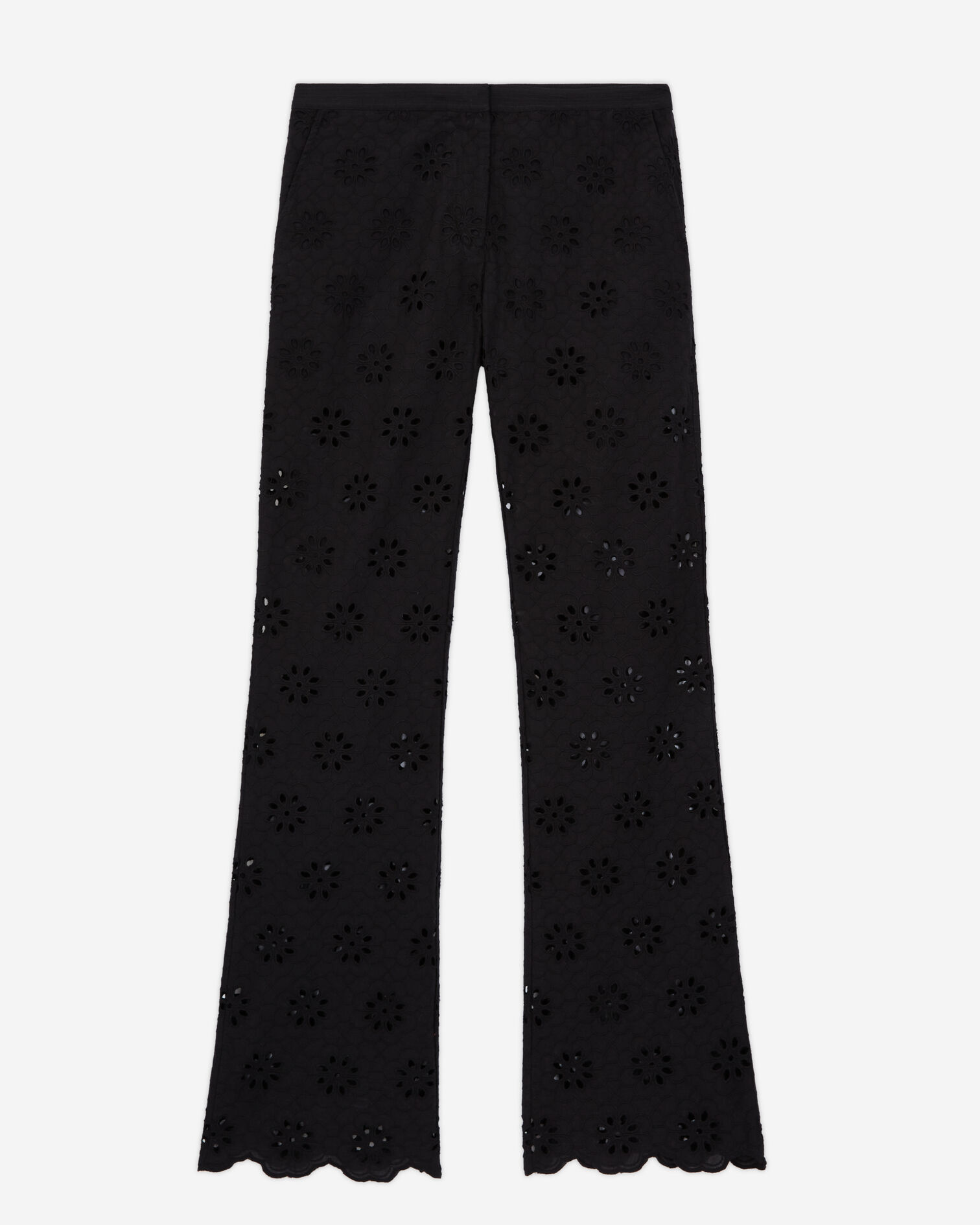 Black pants with broderie anglaise, BLACK, hi-res image number null