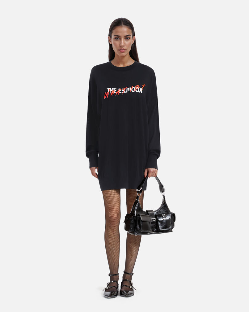 The Kooples DAMEN BLACK RED OFF WHITE schwarzer pullover „what is“ aus wolle