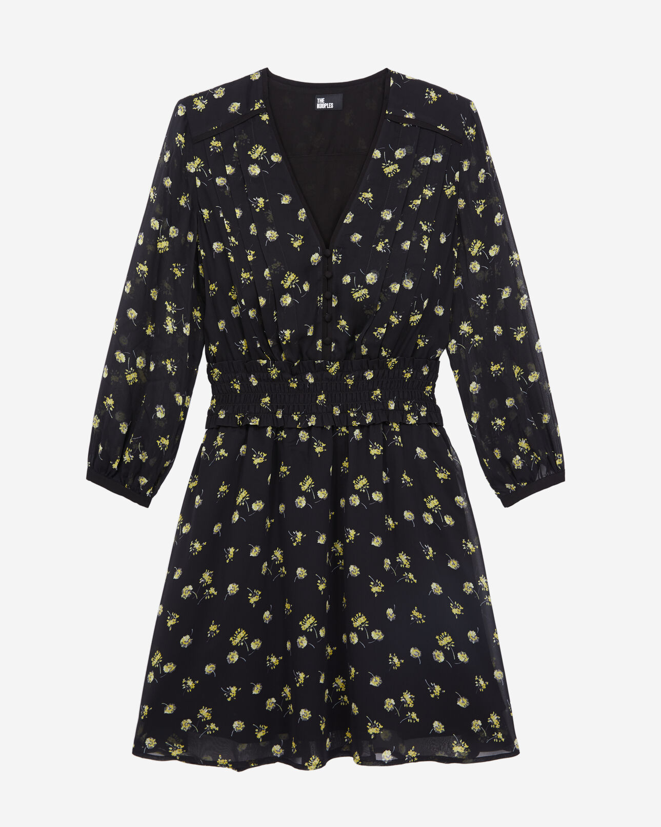 The Kooples FEMME BLACK / YELLOW robe courte imprimée avec boutonnage