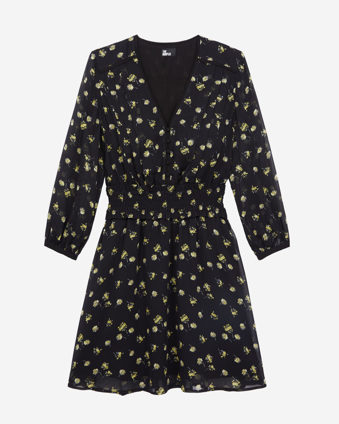 The Kooples FEMME BLACK / YELLOW robe courte imprimée avec boutonnage