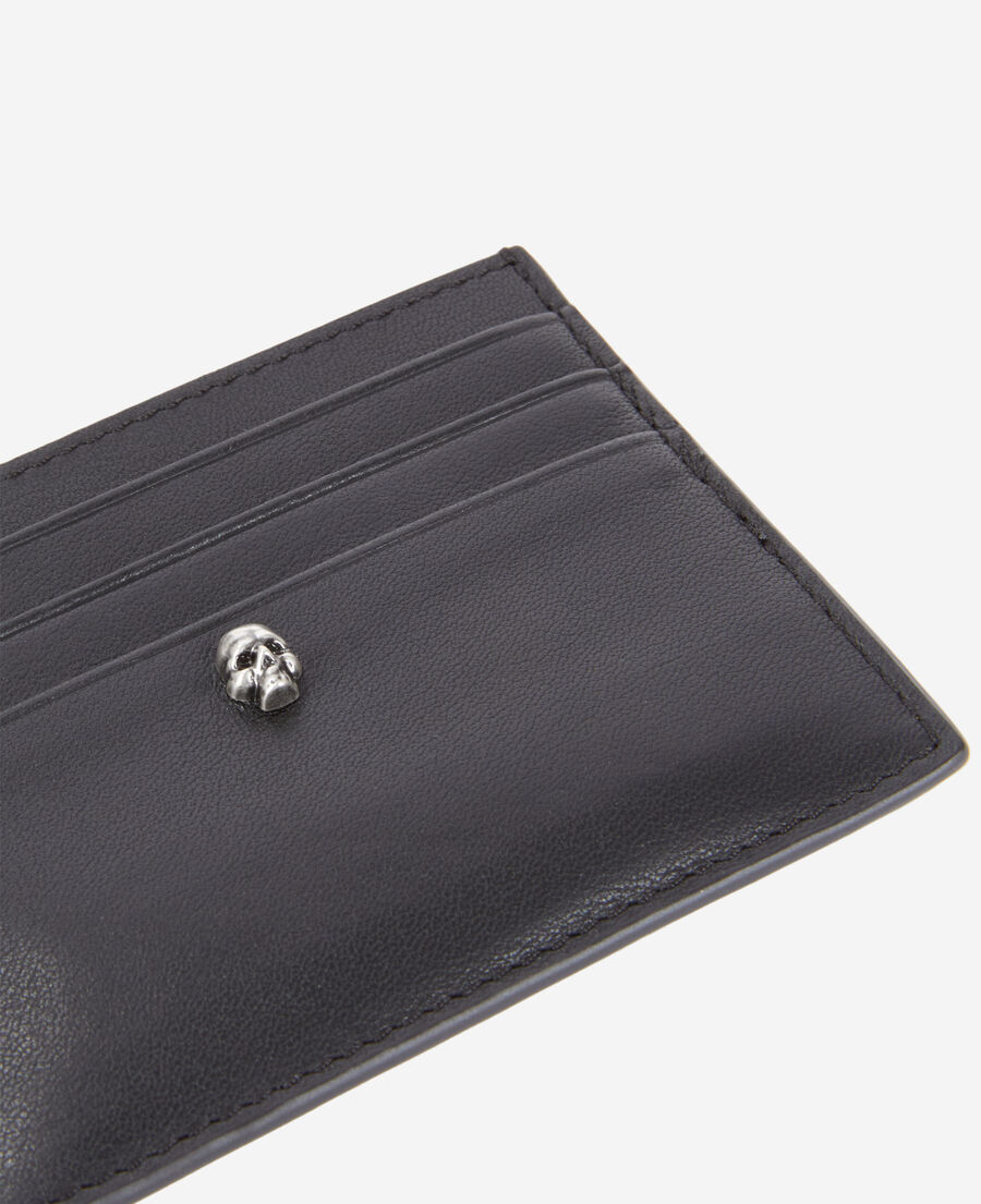 black leather card holder with skull