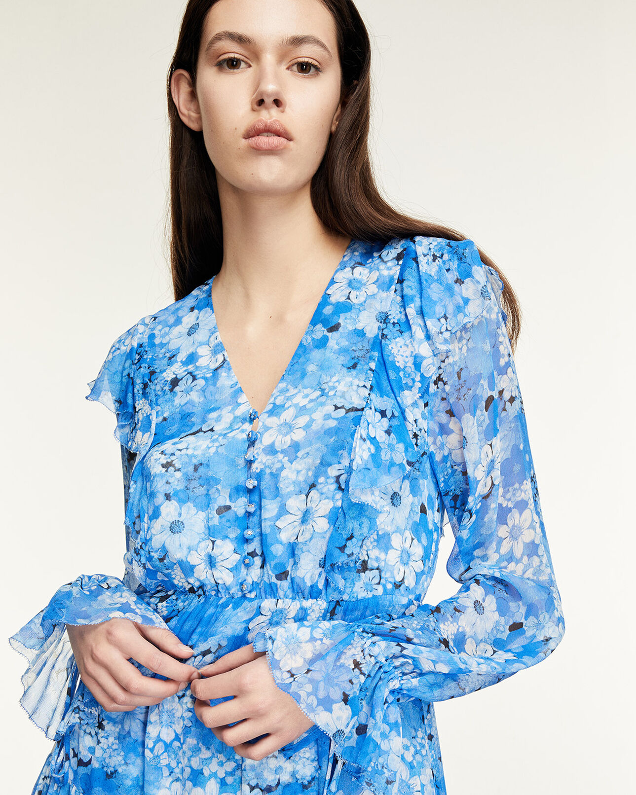 The Kooples DAMEN BLUE kleid lang blau blumenprint