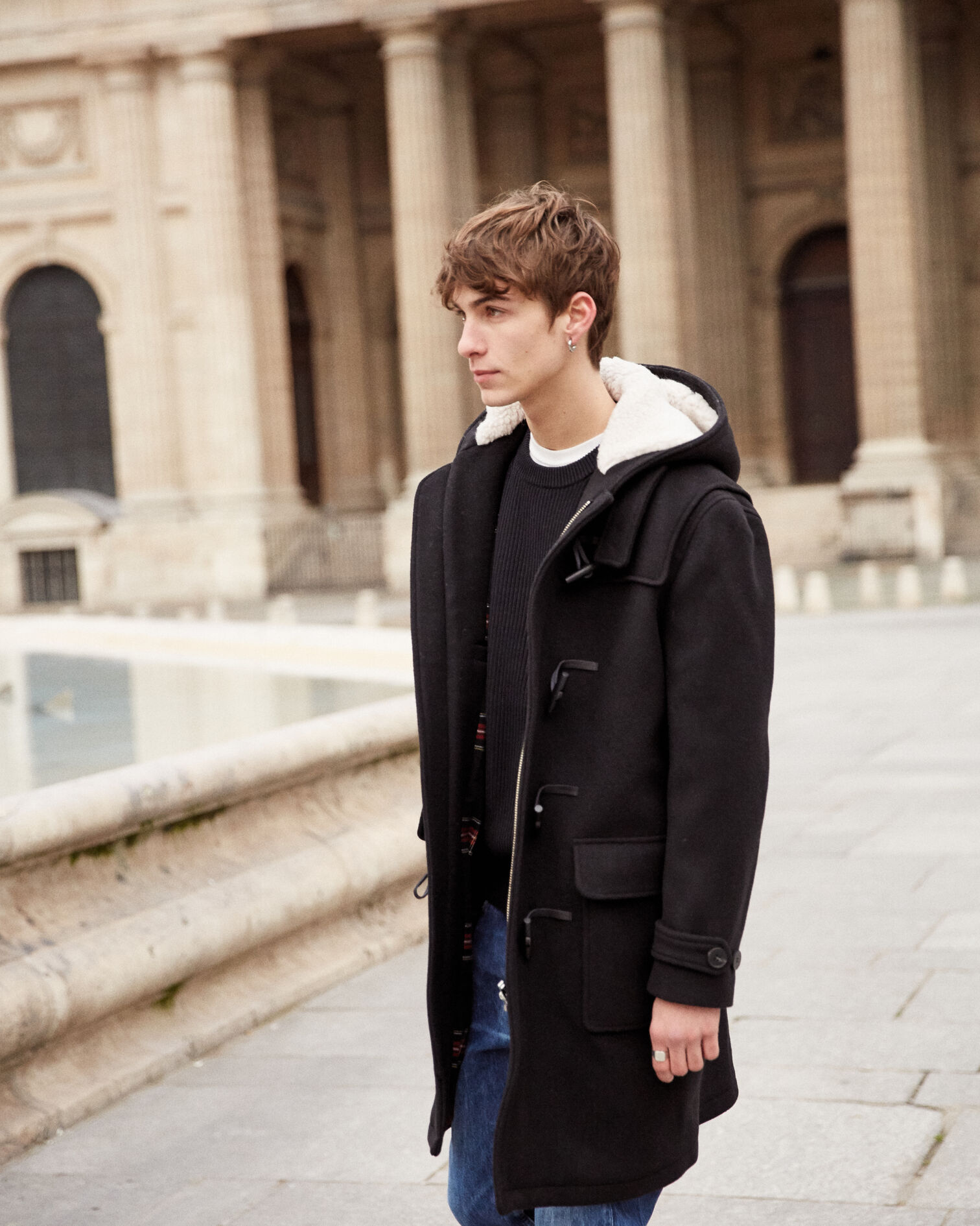 Black wool duffle coat, BLACK, hi-res image number null