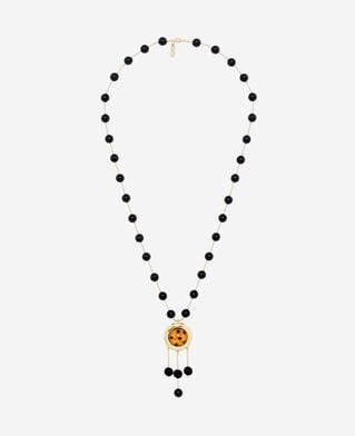 The Kooples WOMEN GOLD pearl necklace with black pendant