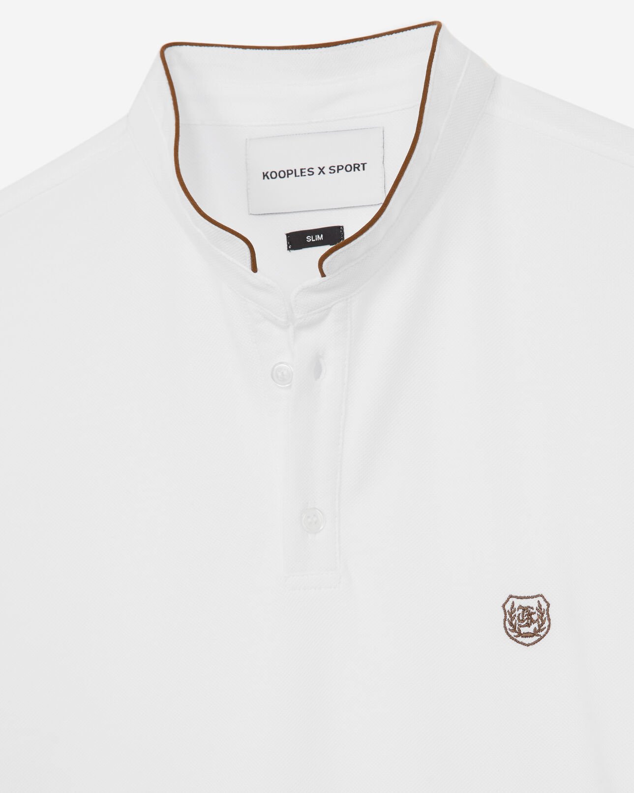 The Kooples HOMME WHITE / TAN polo blanc coton col officier bord foncé
