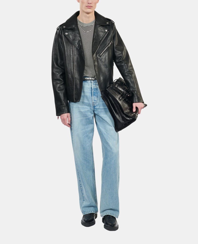 The Kooples HOMME BLACK blouson biker en cuir noir