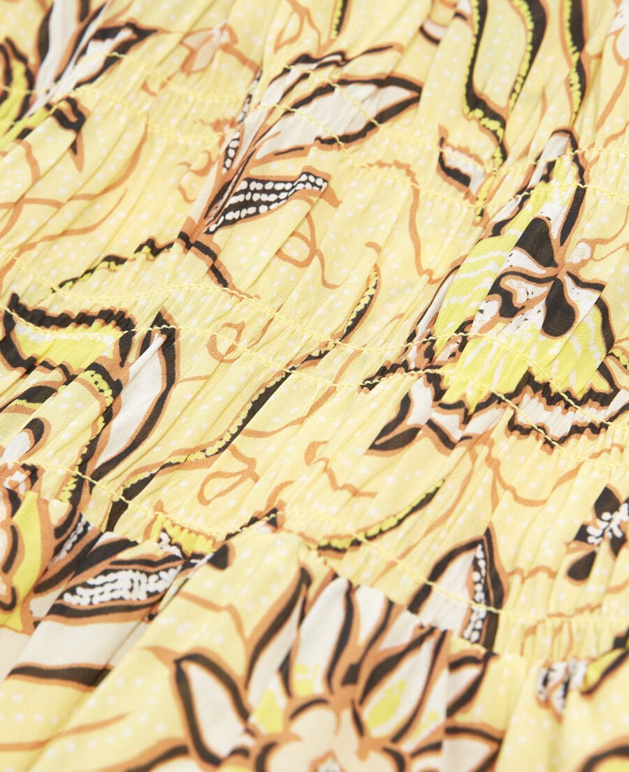 robe jaune à fleurs courte manches bouffantes