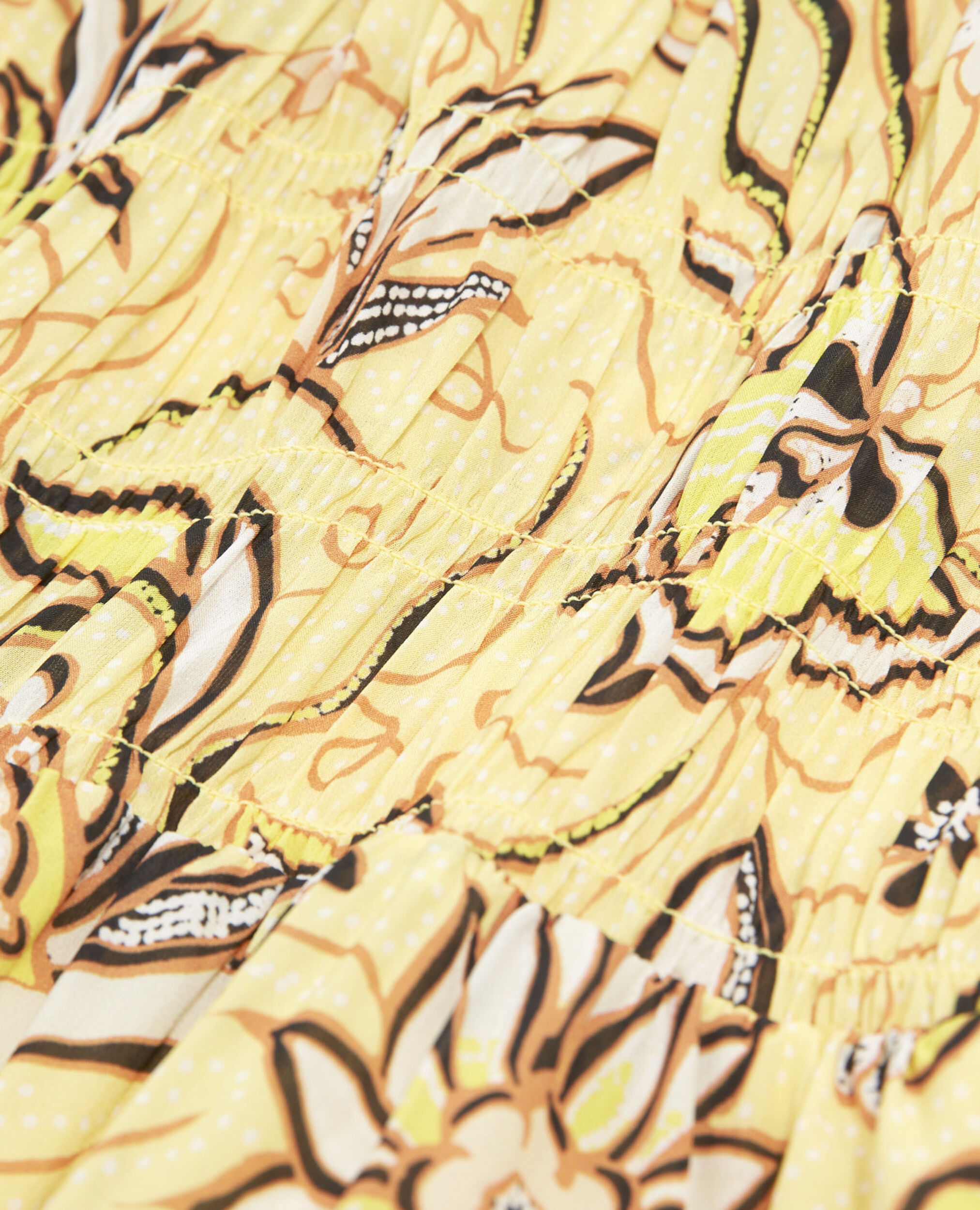 Robe jaune à fleurs courte manches bouffantes, YELLOW, hi-res image number null