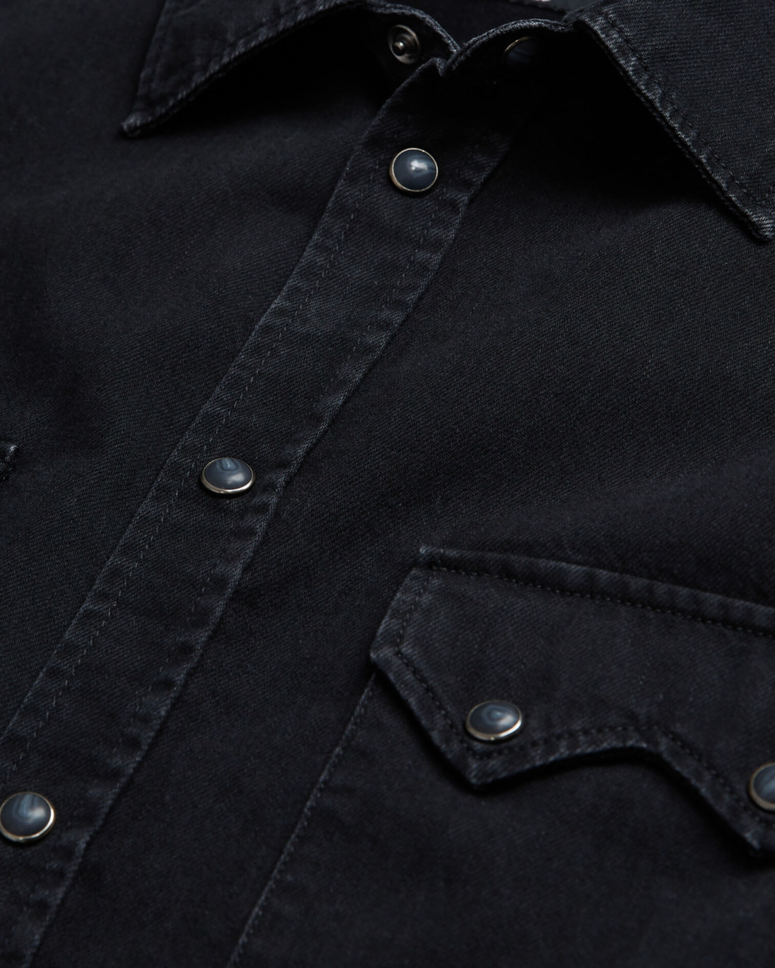 Black classic collar denim shirt, BLACK WASHED, hi-res image number null