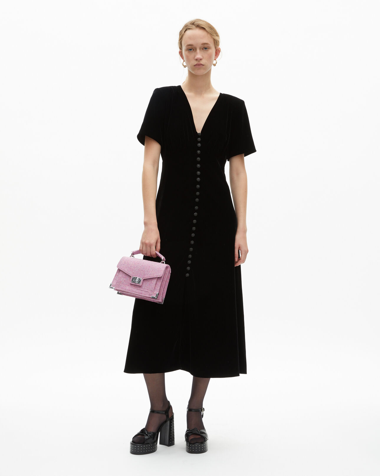 The Kooples WOMEN BLACK long black velvet dress