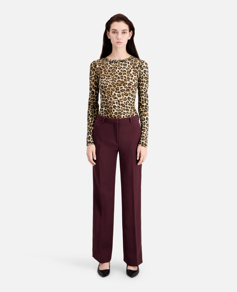 pantalon tailleur bordeaux en crêpe