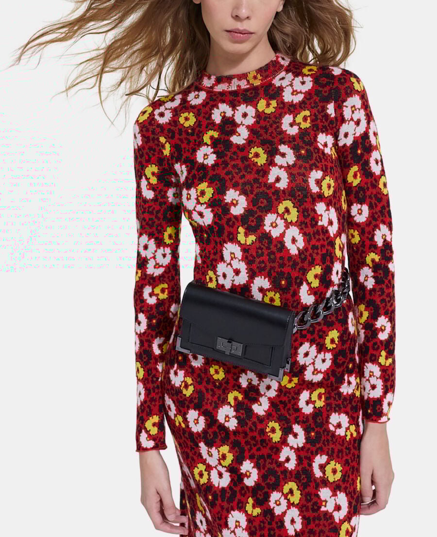 The Kooples DAMEN DARK RED langes wollkleid mit blumenprint
