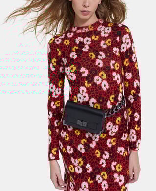 The Kooples DAMEN DARK RED langes wollkleid mit blumenprint
