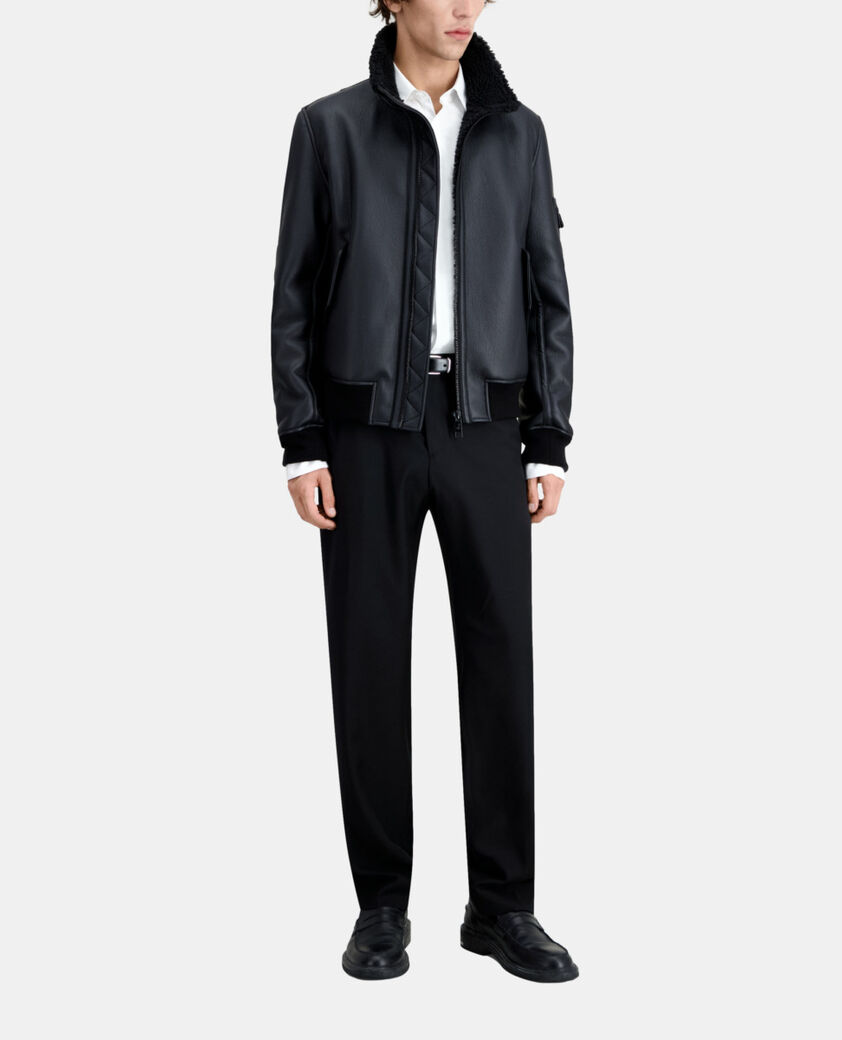 The Kooples HOMME BLACK blouson noir imitation peau lainée