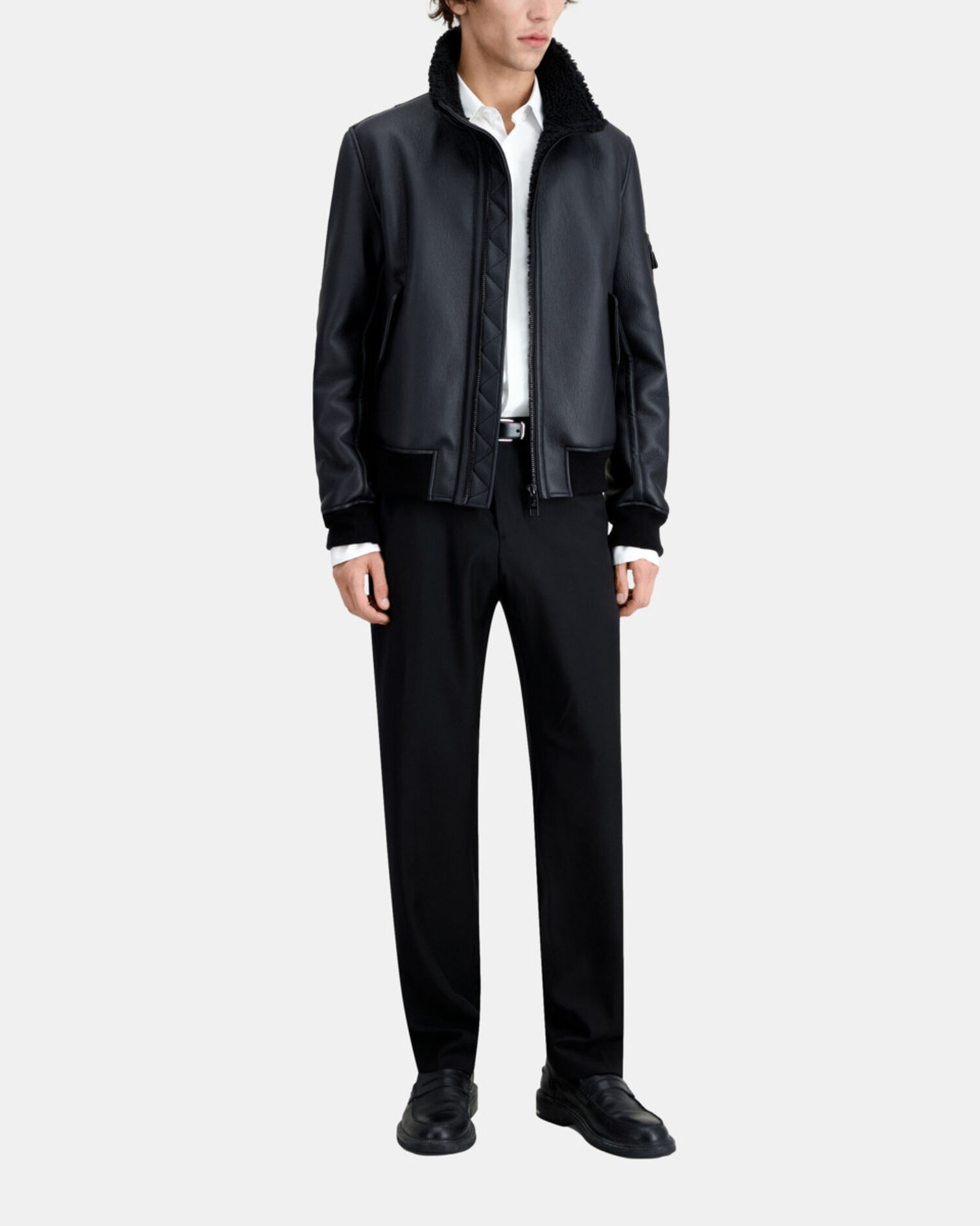 Blouson noir imitation peau lainée, BLACK, hi-res image number null
