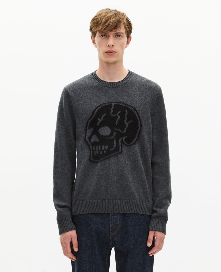The Kooples HOMME ANTHRACITE MELANGE pull tête de mort gris foncé