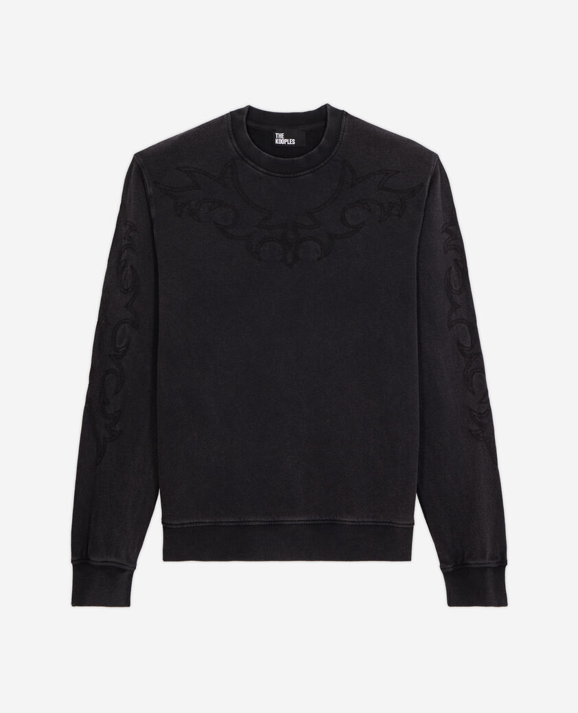 The Kooples WOMEN BLACK WASHED black sweatshirt with western-style embroidery