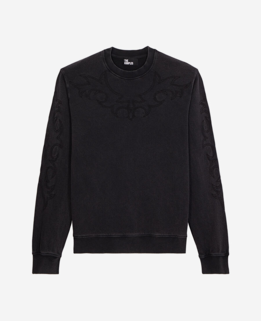 The Kooples WOMEN BLACK WASHED black sweatshirt with western-style embroidery