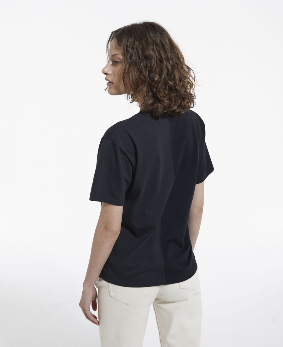 t-shirt coton noir délavé imprimé patchwork