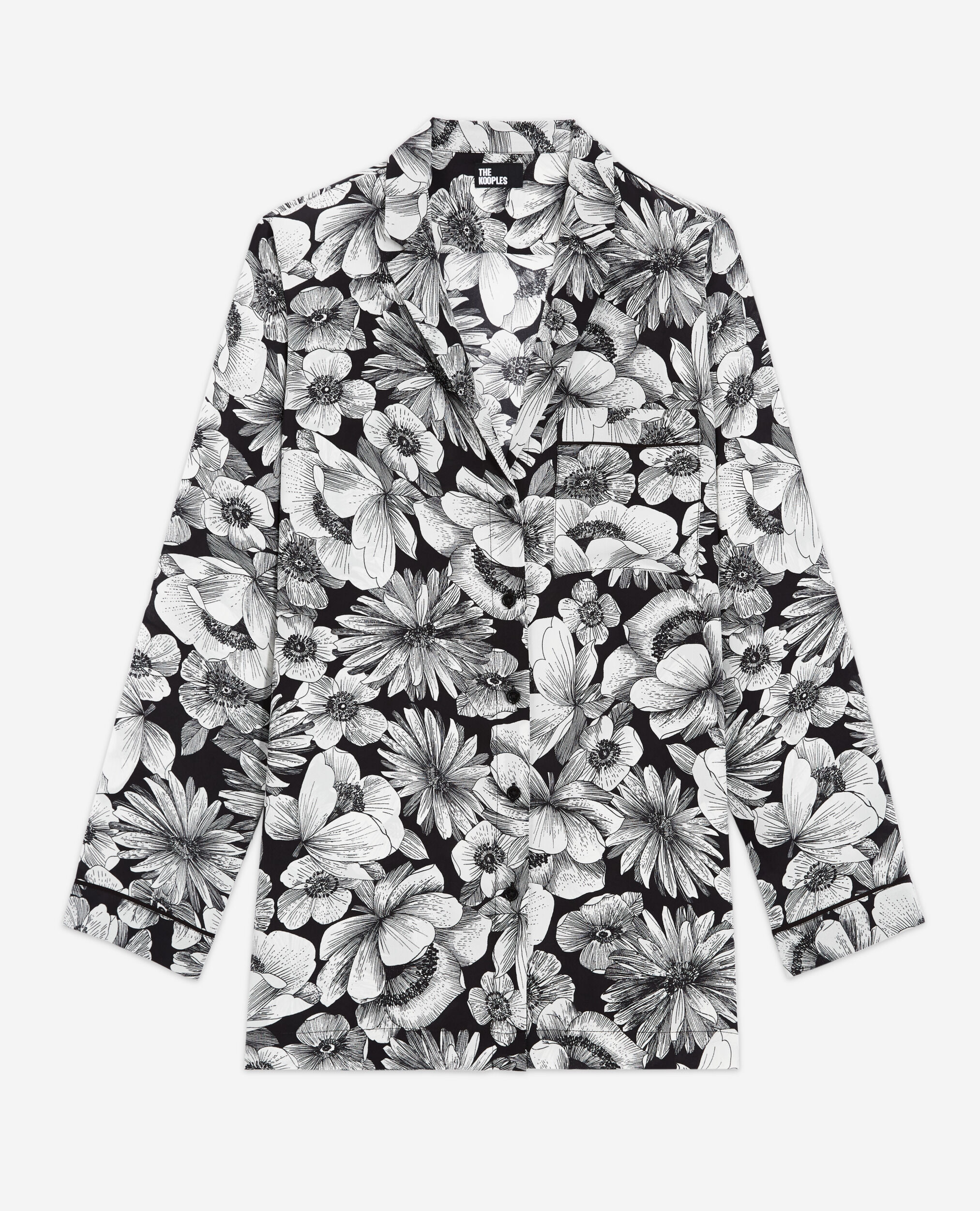 Floral silk shirt, BLACK WHITE, hi-res image number null