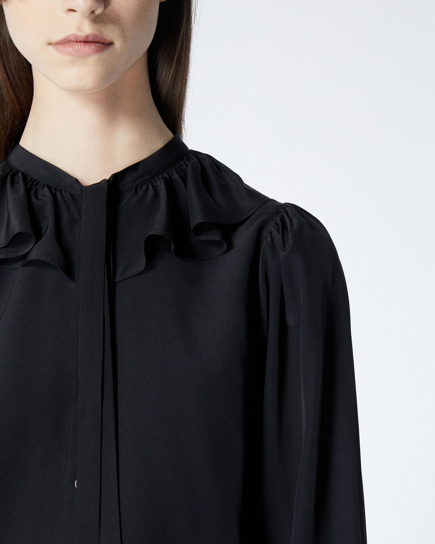 Black silk shirt with Peter Pan collar, BLACK, hi-res image number null