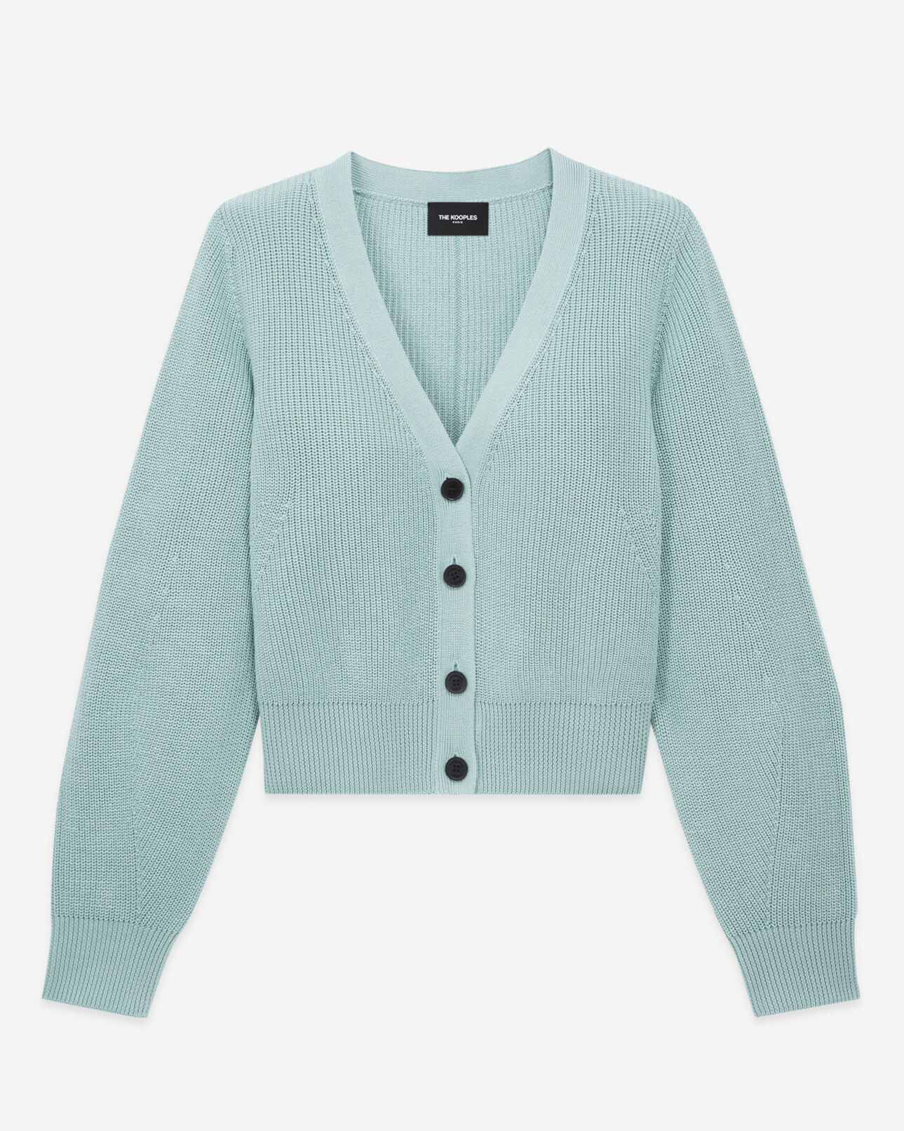 The Kooples WOMEN GREEN short puffed-sleeve green cotton cardigan