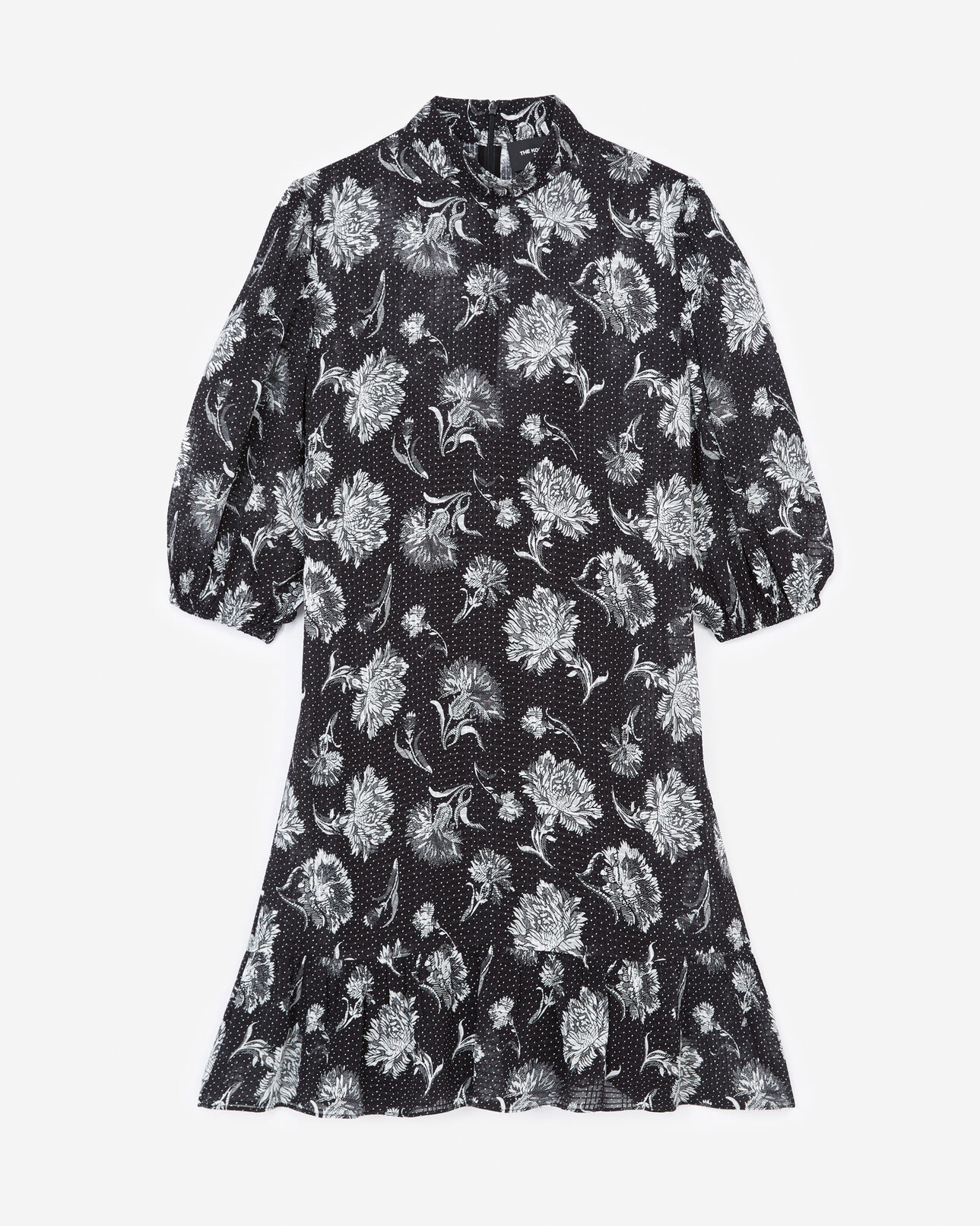 The Kooples FEMME BLACK robe courte motif jacquard col montant