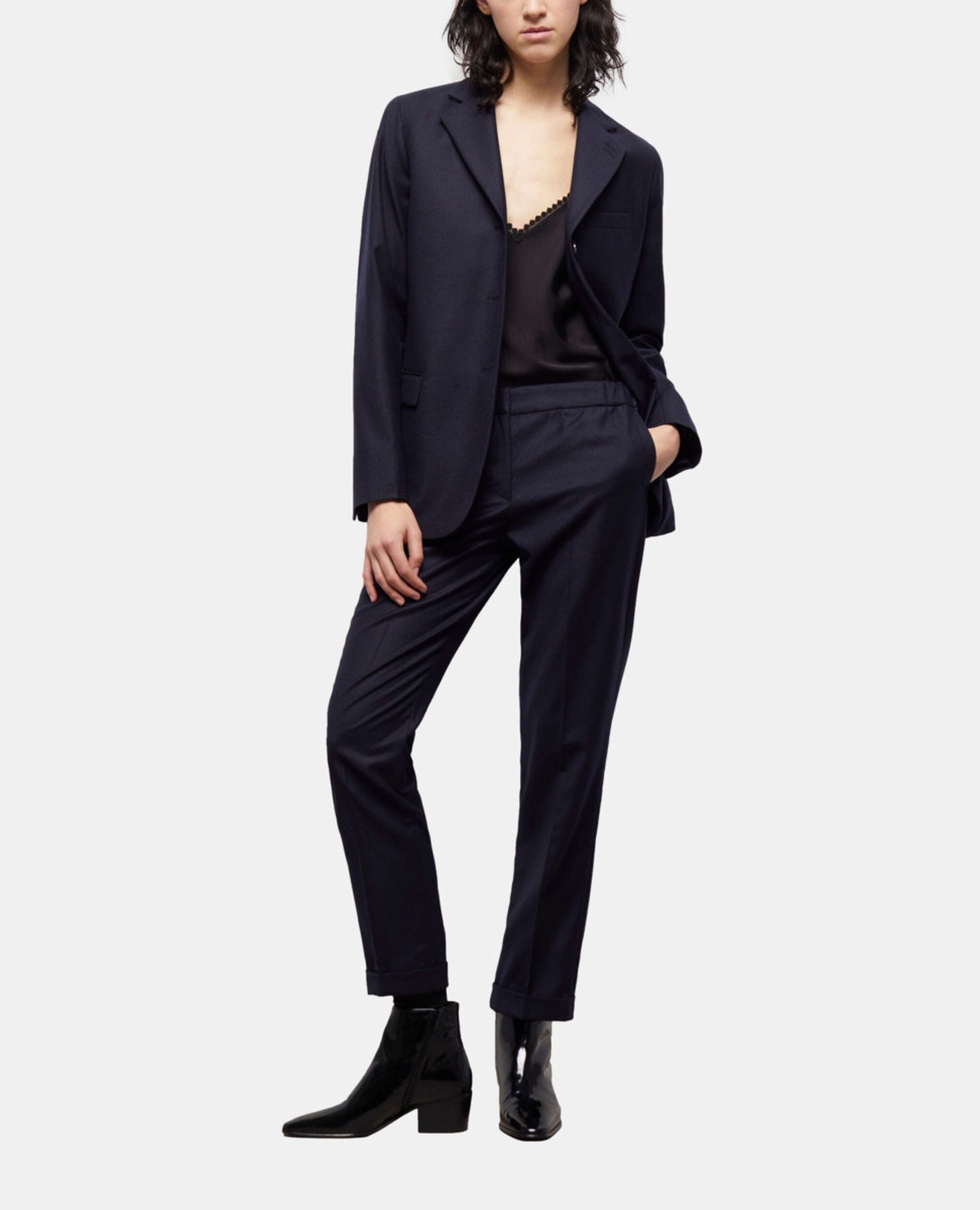 Pantalon de costume en laine bleu, NAVY, hi-res image number null