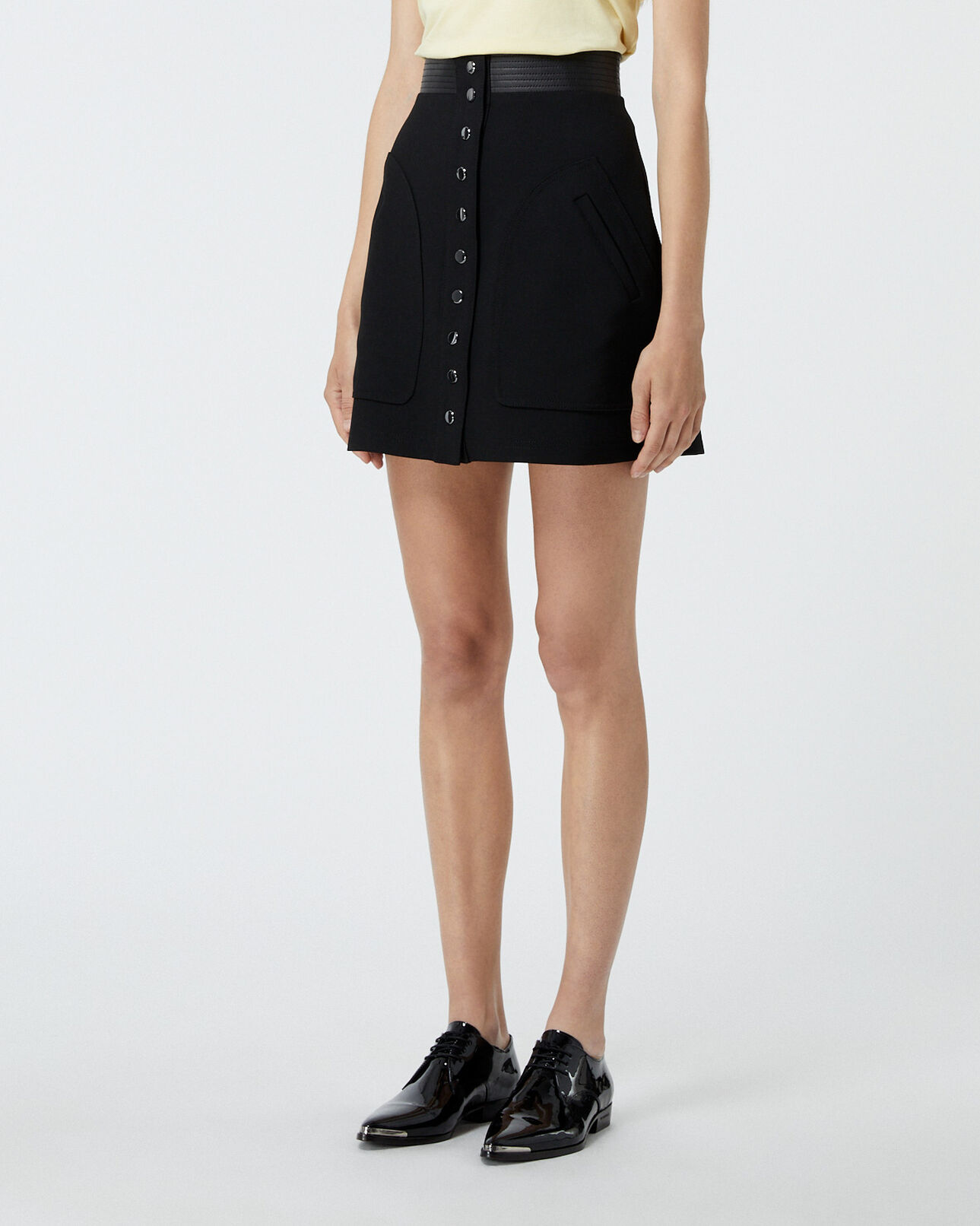 The Kooples FEMME BLACK jupe courte noire coupe trapèze à poches