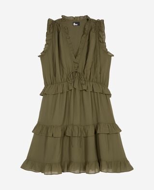 The Kooples WOMEN KAKI short dress with khaki ruffles
