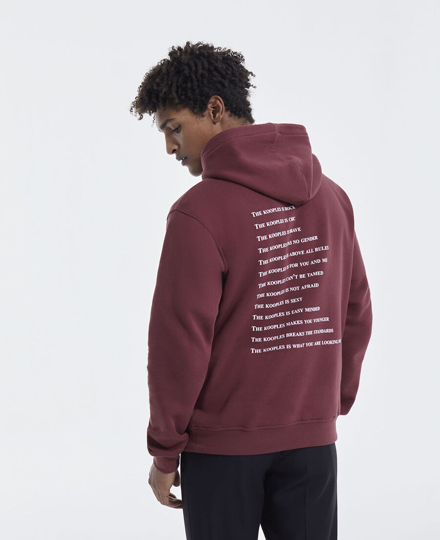 burgundy cotton hoodie with what is print