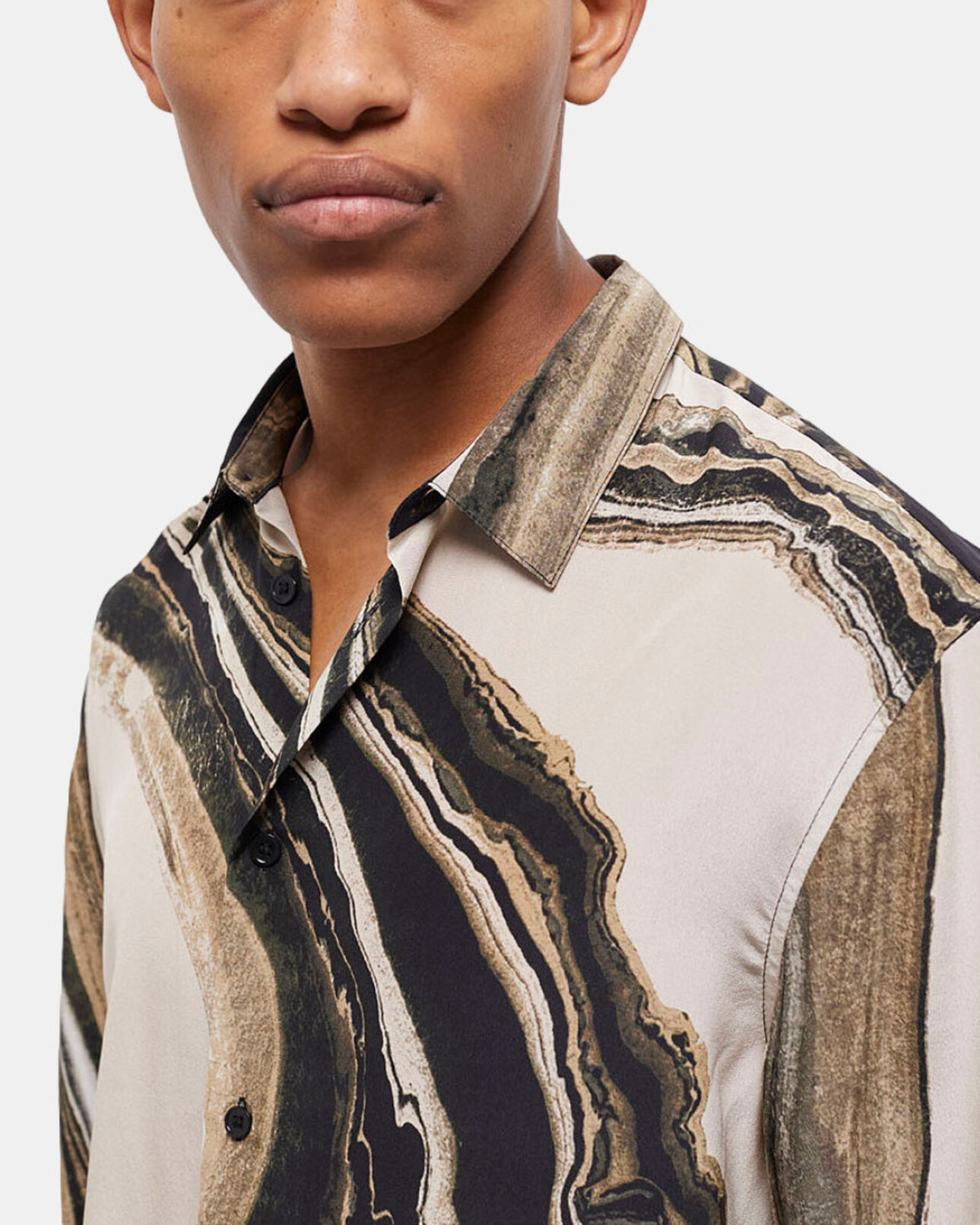 The Kooples MEN BEIGE-BROWN printed silk shirt