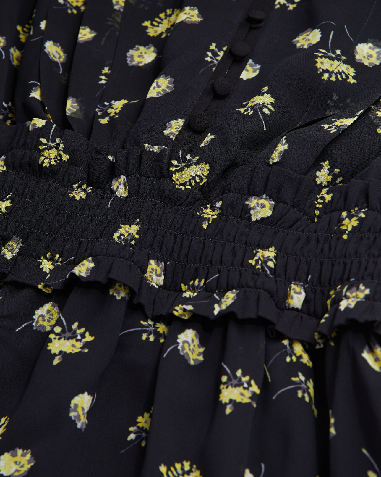 The Kooples FEMME BLACK / YELLOW robe courte imprimée avec boutonnage