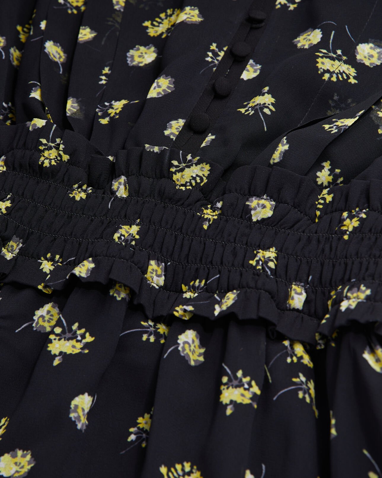 The Kooples FEMME BLACK / YELLOW robe courte imprimée avec boutonnage