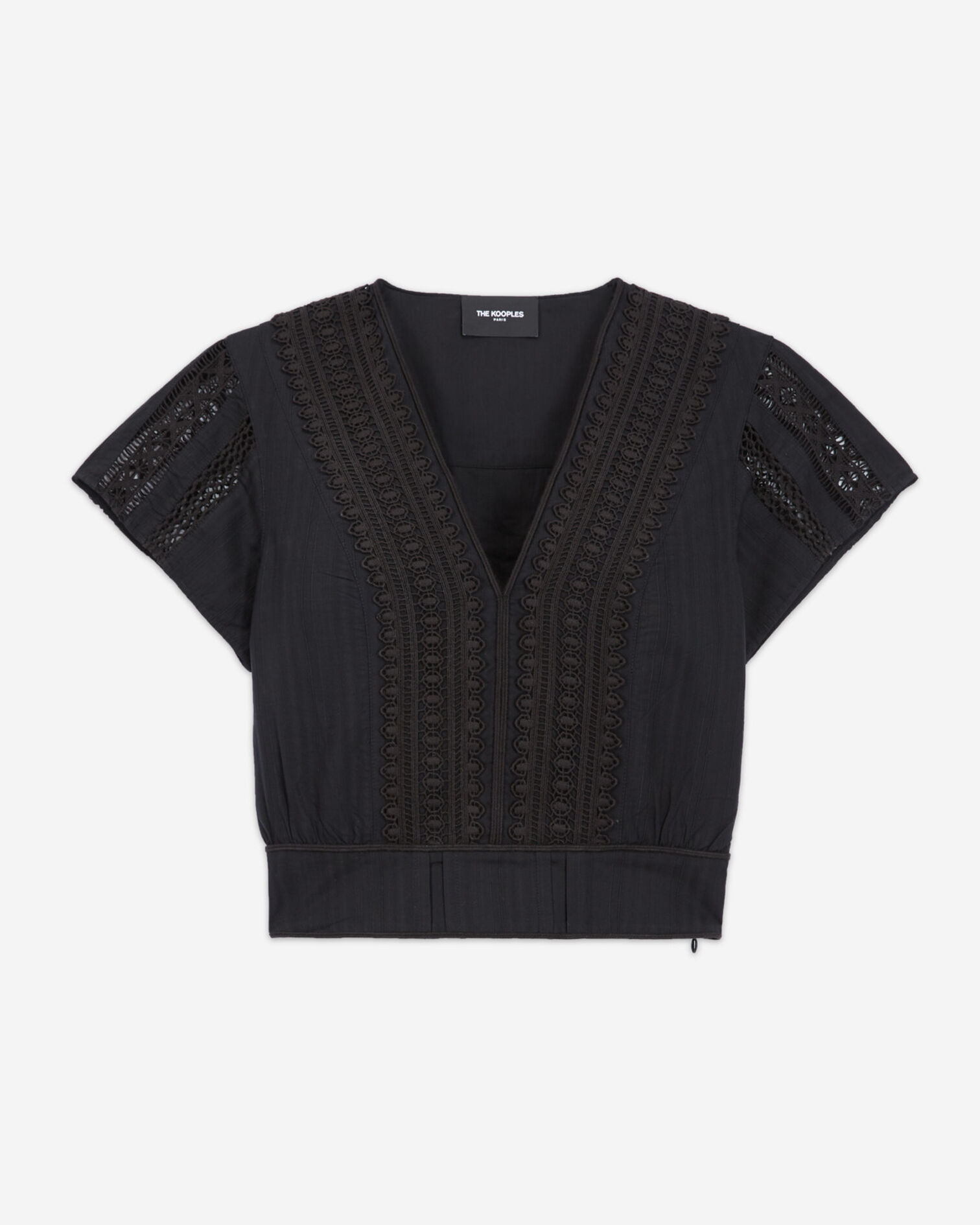 Top ajusté noir coton manches courtes, BLACK, hi-res image number null