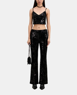 The Kooples DAMEN BLACK schwarze hose aus samt mit pailletten
