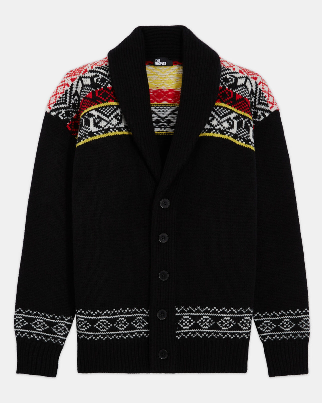 The Kooples HERREN BLACK / RED / YELLOW cardigan aus wolle mit motiv