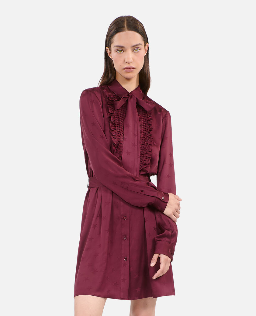 The Kooples FEMME BURGUNDY robe courte jacquard bordeaux