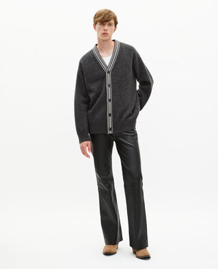 The Kooples MEN GREY wool cardigan with contrasting grey stripes
